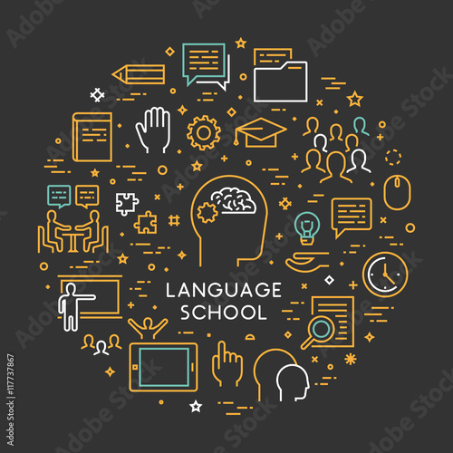 Vector line concept foreign language school