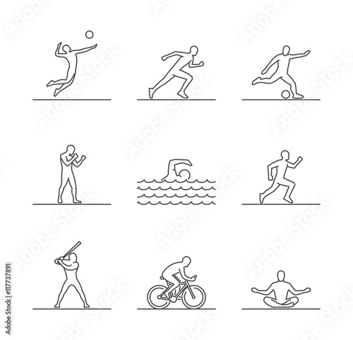 Line sports silhouettes of sportsmen