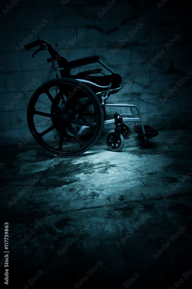 Empty wheelchair in haunted house,Scary background for book cover Stock  Photo | Adobe Stock