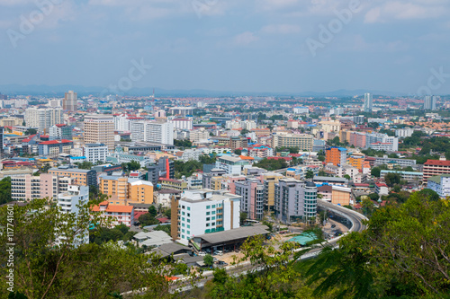 view from top of The colorful building cityscape and skyscrape in daytime in Pattaya Thailand. 