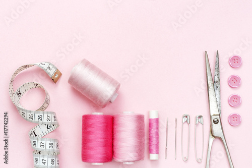 Shade of pink. Equipment needed for sewing.