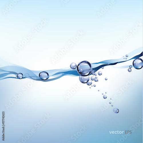 water splashing above white background, water wave with bubbles, vector illustration