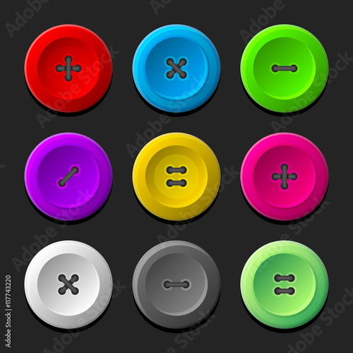 Sewing Buttons Set on Dark Background. Vector