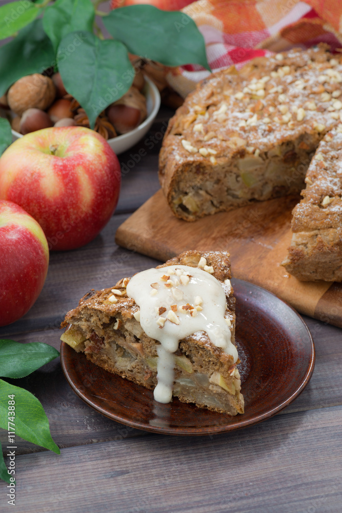 piece of homemade fresh apple pie, vertical piece of homemade fresh apple pie, vertical