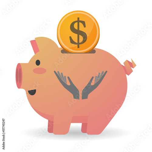 Isolated  piggy bank icin with  two hands offering