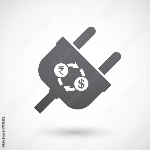 Isolated male plug with  a rupee and dollar exchange sign