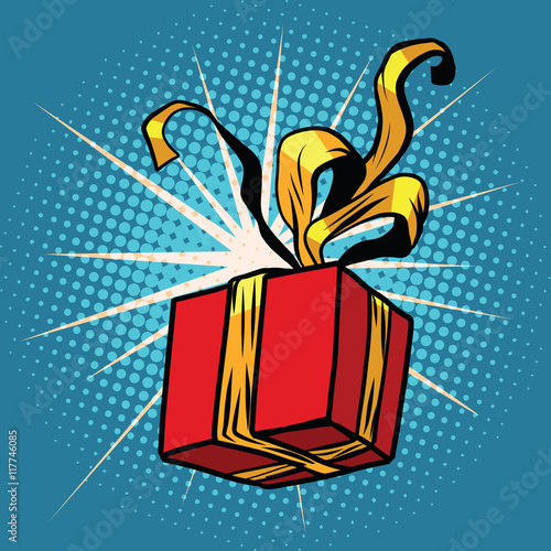 Red gift box with Golden ribbons