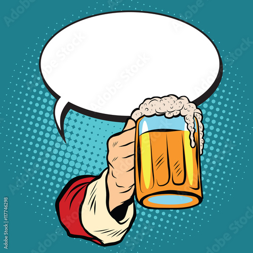 Hand of Santa Claus with a beer