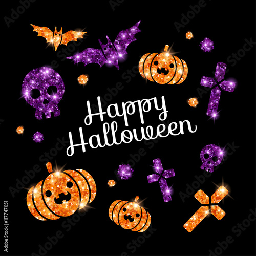 Happy Halloween Greeting Card with Holiday Symbols