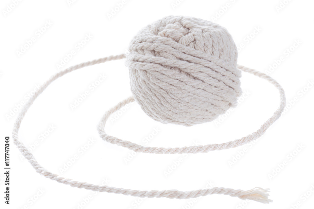 White rope roll on white background. White rope roll on white background.