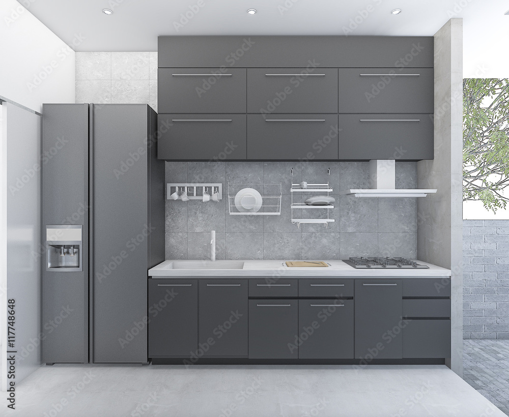 3d rendering loft kitchen style near outdoor terrace 3d rendering loft kitchen style near outdoor terrace