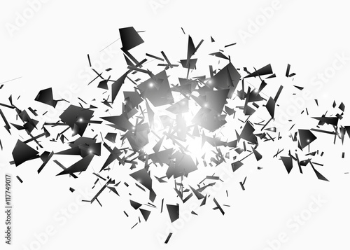 Black explosion on white background. Explosion cloud of black pieces. Abstract vector illustration