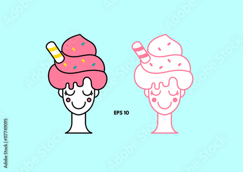 A cartoon icon of woman with soft pink ice cream melting on her