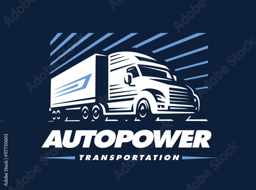 Truck logo illustration on dark background.