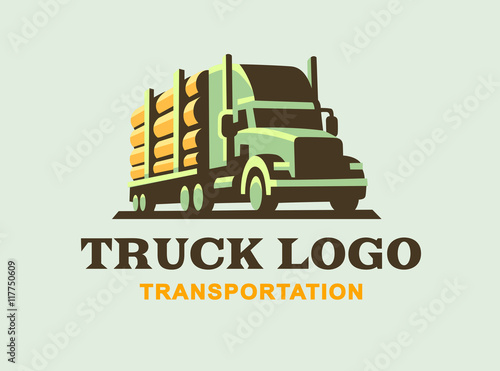 Truck logo illustration, transportation of wood