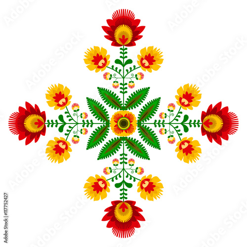 Polski folklor - wzór z kwiatów i liści