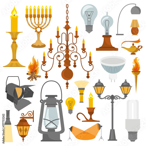 Lighting elements icon set