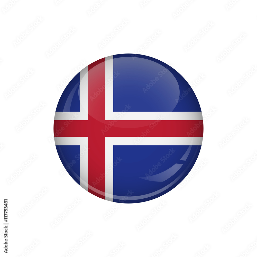 Flag of Iceland. A round button with a glare. Round Flag emblem. Flag of Iceland. A round button with a glare. Round Flag emblem.