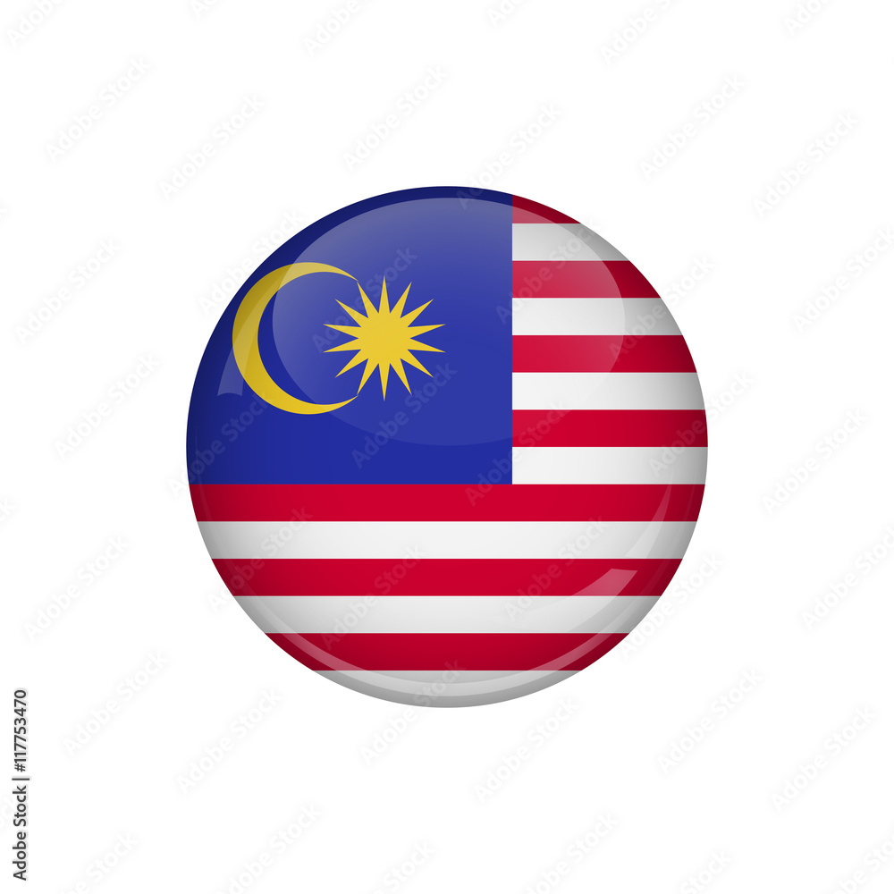 Flag of Malaysia. A round button with a glare. Round Flag emblem.