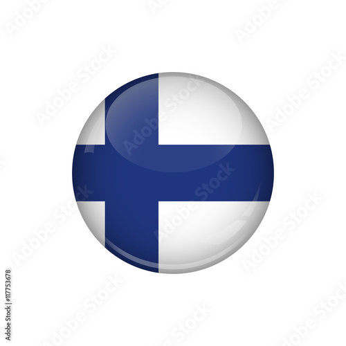 Flag of Finland. A round button with a glare. Round Flag emblem.