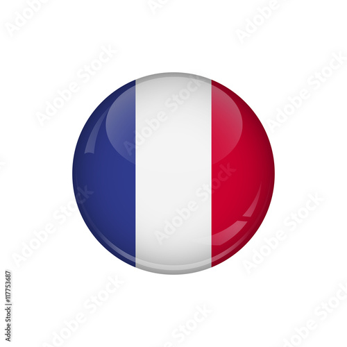 Flag of France. A round button with a glare. Round Flag emblem.