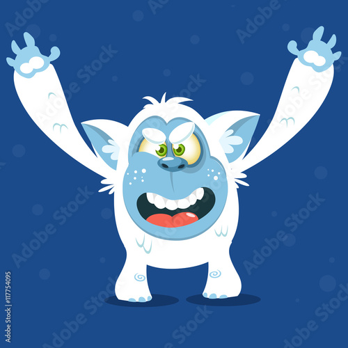 Angry cartoon monster yeti. Vector Halloween bigfoot character 