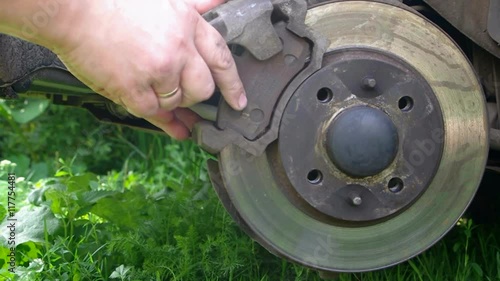 Set of brake pads on a car
