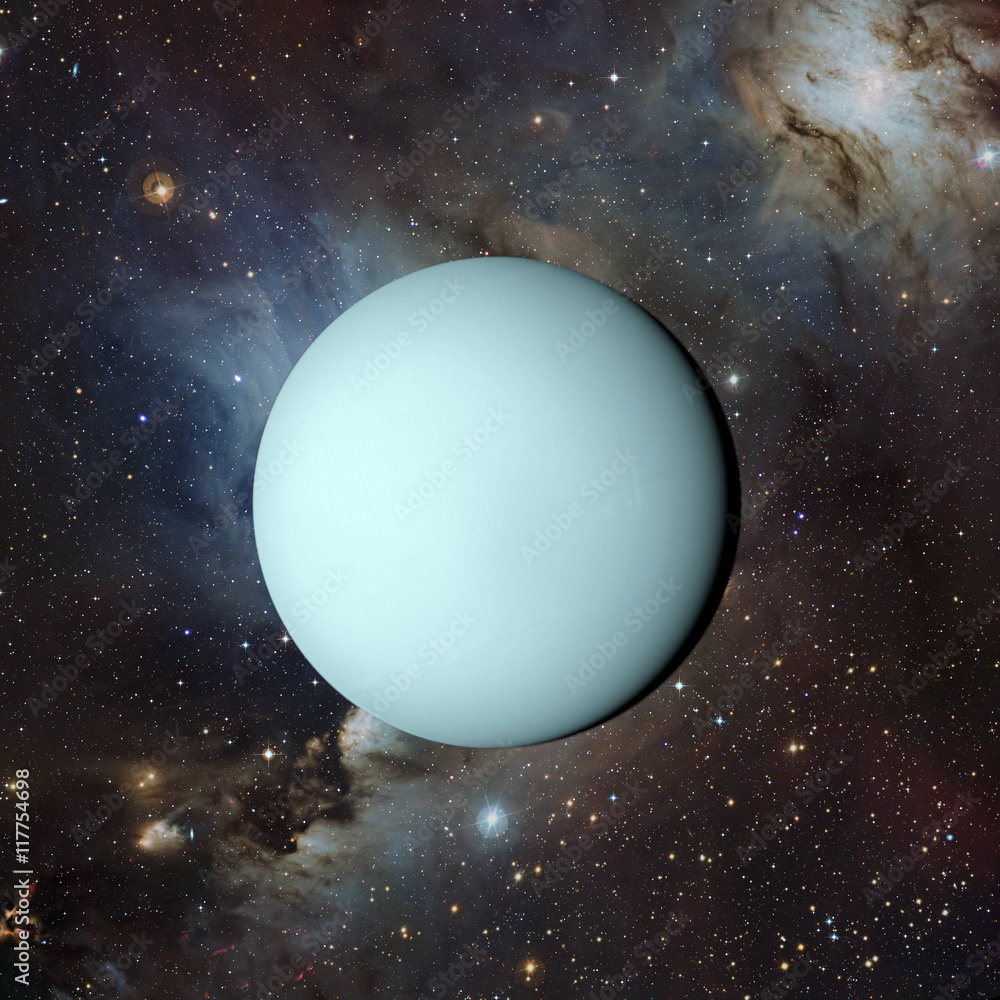 Fototapeta premium Solar system planet Uranus on nebula background 3d rendering. Elements of this image furnished by NASA