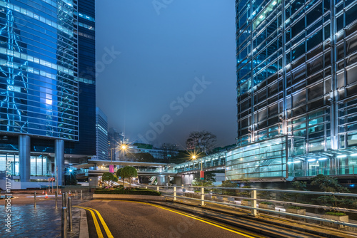 blurred traffic in downtown district,hong kong,china.
