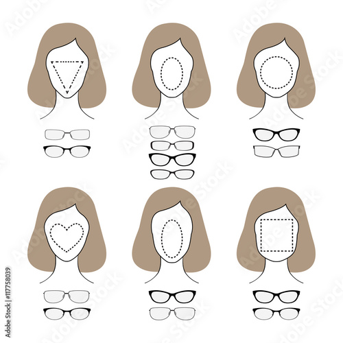 Different glasses shapes for different face types. Vector 