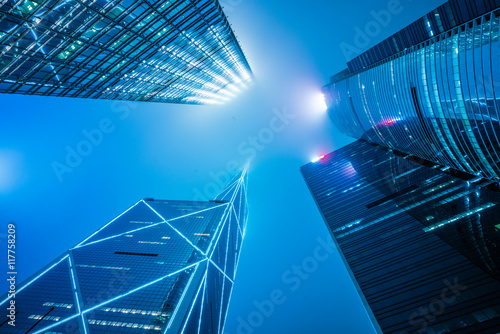 Canvas Print night cityscape with skyscrapers of hong kong,china.