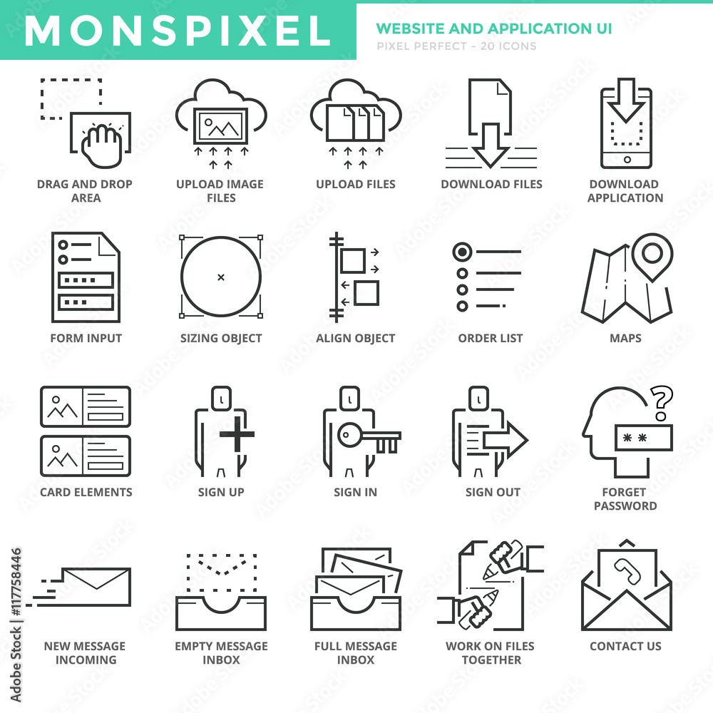 Flat thin line Icons set of Website and Mobile Application UI for Web ...