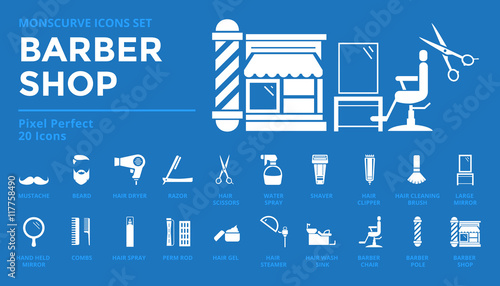 Icons set of Barber Shop Pixel Perfect Icons. Simple mono linear pictogram pack stroke vector logo concept for web graphics.