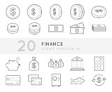 Flat thin line Icons set of Finance and Money. Simple mono linear pictogram pack stroke vector logo concept for web graphics.