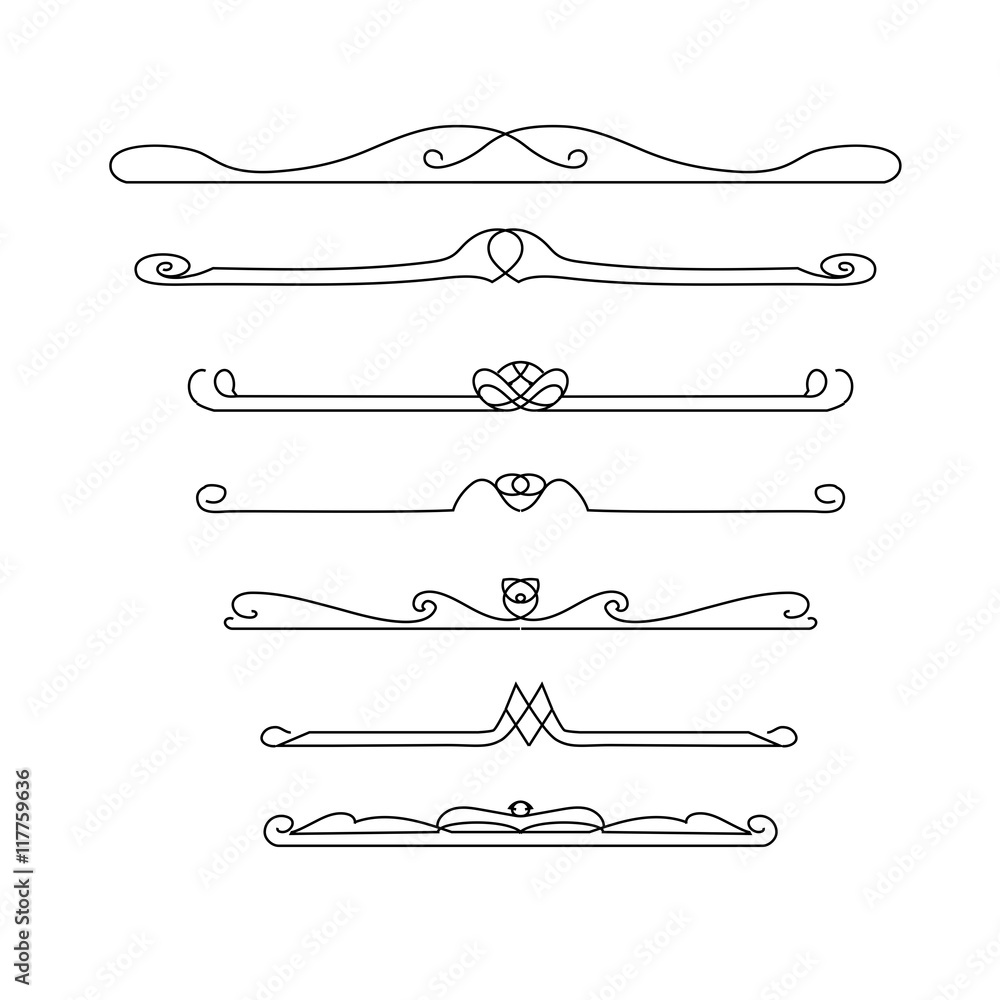  Vintage vector line elements. Set of calligraphic decorative dividers
