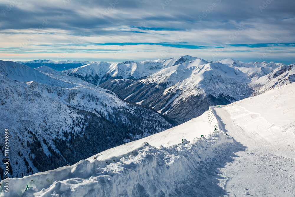 Beautiful winter view from the summit of Kasprowy Wierch, Tatra Mountains, Polska