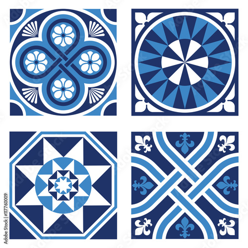 Collection of Vintage Ornamental Patterns in tones of blue
