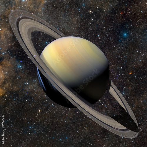 Fototapeta Naklejka Na Ścianę i Meble -  Solar system planet Saturn on nebula background. Elements of thi