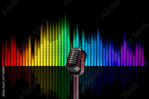 3d illustration studio microphone on a background of colored photo