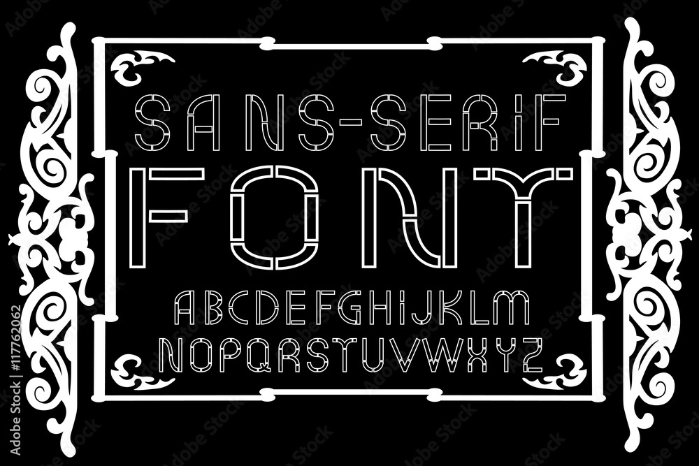 White sansserif modern font on black background. Vector illustration