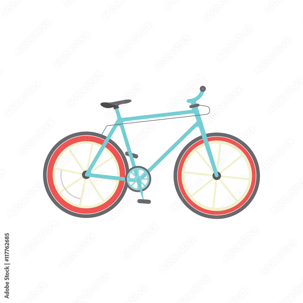 Naklejka premium Bicycle isolated icon vector illustration, street bike bycicle, blue red flat cartoon on white background clipart graphic, race cycle image
