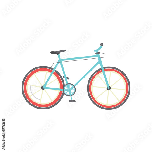 Bicycle isolated icon vector illustration, street bike bycicle, blue red flat cartoon on white background clipart graphic, race cycle image