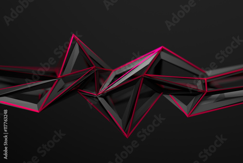 Abstract 3d rendering of chaotic surface. Background with futuristic polygonal shape. Poster with low poly object.