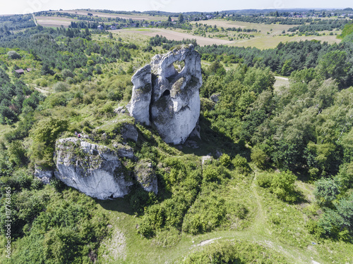 Limestone rock in Jura Krakowsko-Czestochowska. Poland. View fro photo