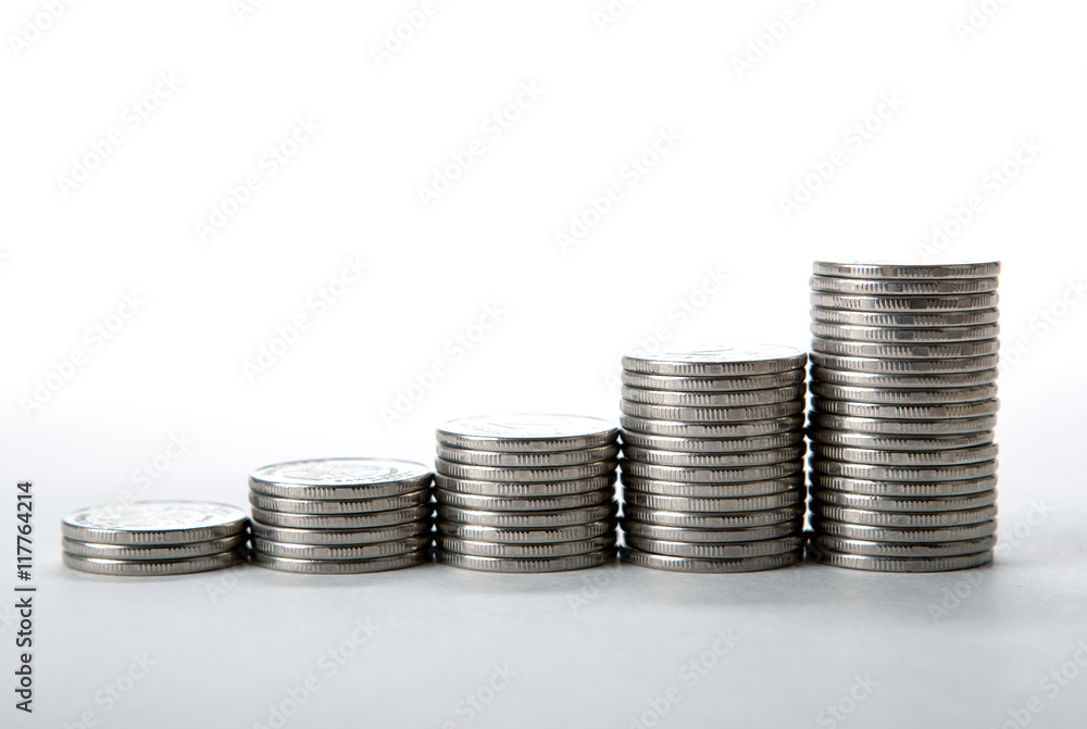 stacks of coins on a white background stacks of coins on a white background