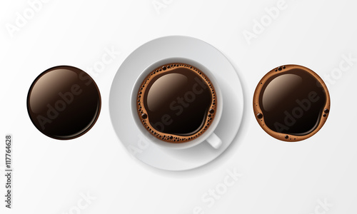 Vector Coffee Cup Mug with Crema Foam Bubbles Top View Isolated On White Background photo