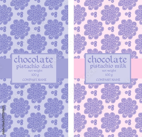 Collection of seamless patterns for chocolate and cocoa packaging. Vector illustration.
