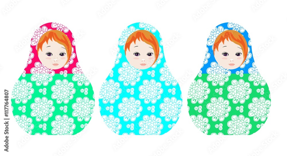 Russian dolls - matrioshka. Collection of toys with tender floral ornament. Vector illustration Russian dolls - matrioshka. Collection of toys with tender floral ornament. Vector illustration