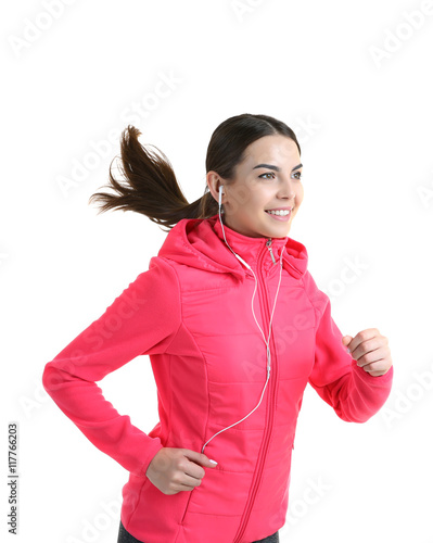 Young woman running isolate...