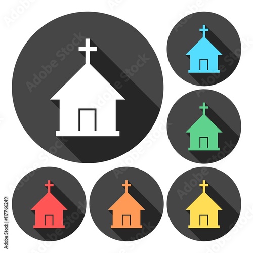 Church with cross symbol for download icons set